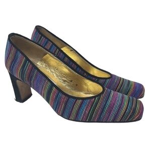 Timothy Hitsman | Women's Vintage Striped Closed Toes Heels (Size 8)